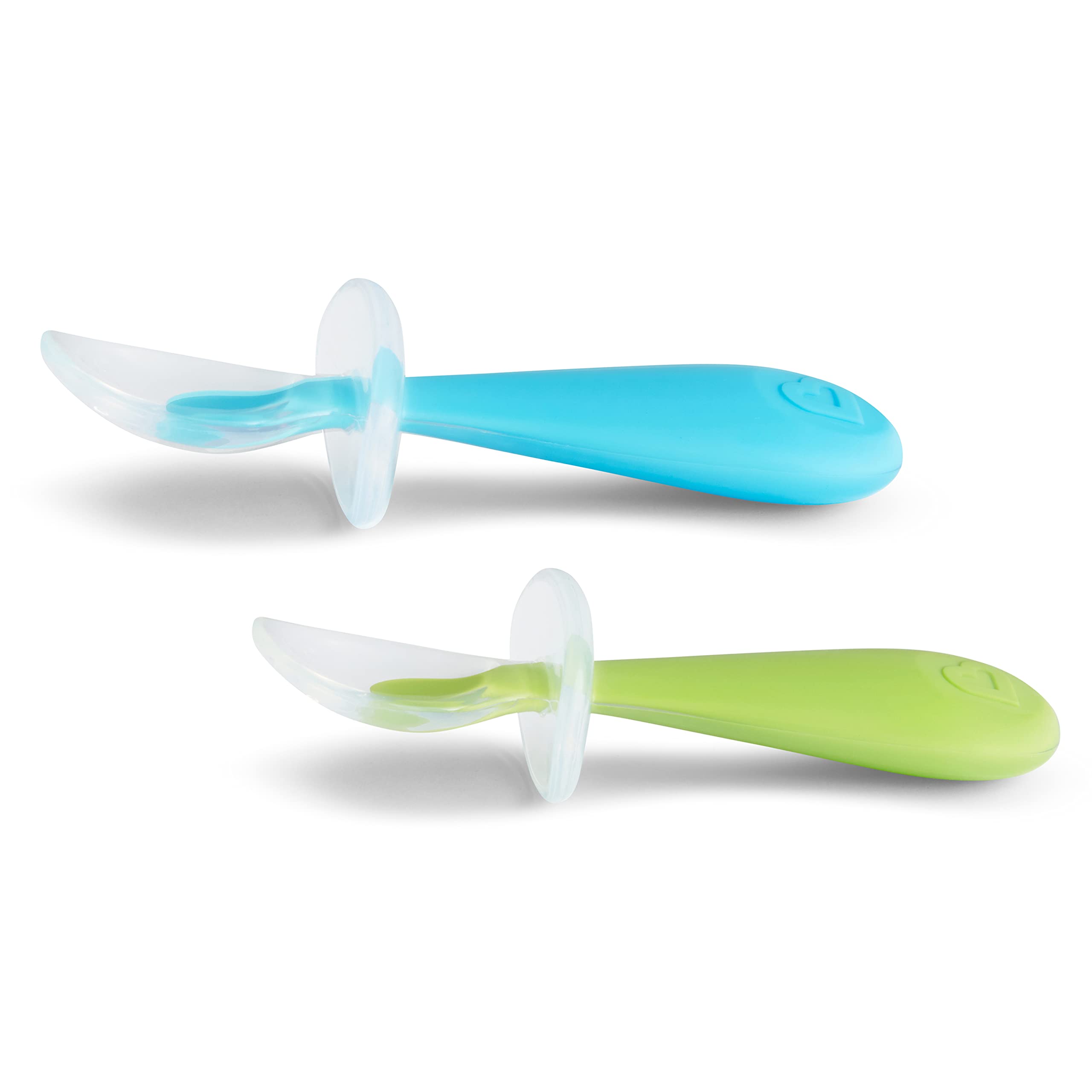 Munchkin Silicone Scoop Trainer Spoons With Choke Guard For Baby Led Weaning, 4 Count, Blue/Green